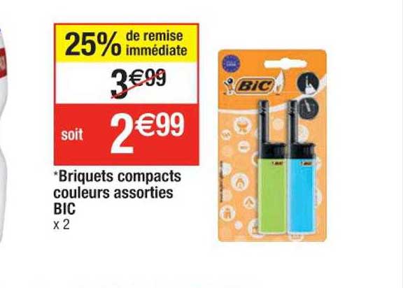 briquets compacts couleurs assorties bic