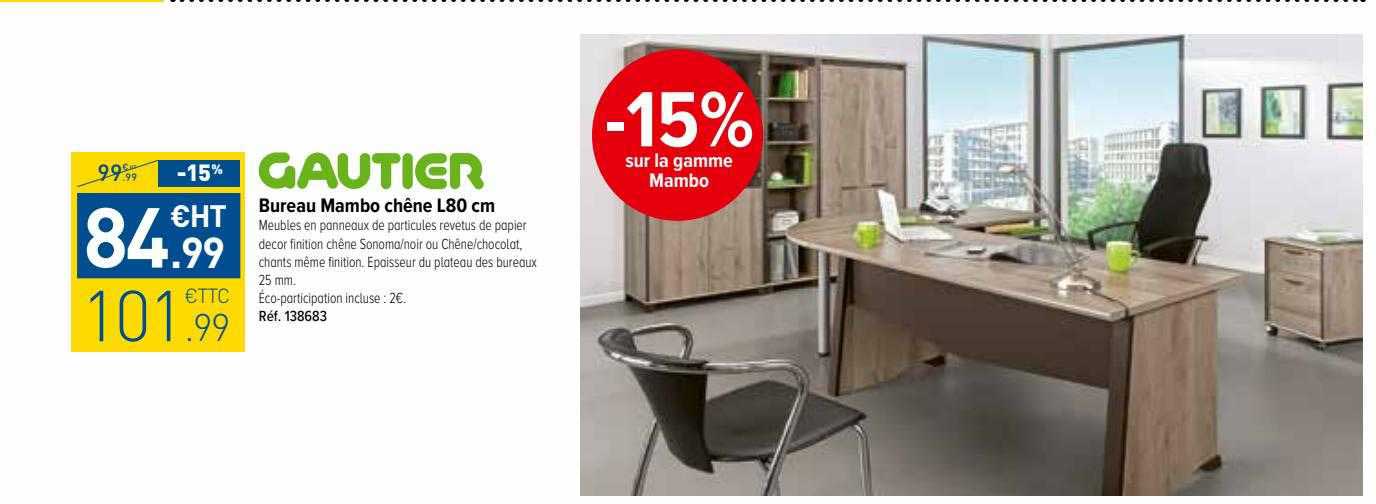 bureau mambo chêne l 80 cm gautier