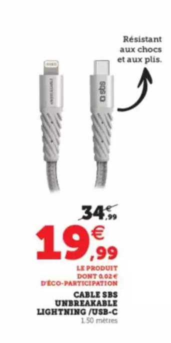 cable sbs unbreakable lightning usb-c