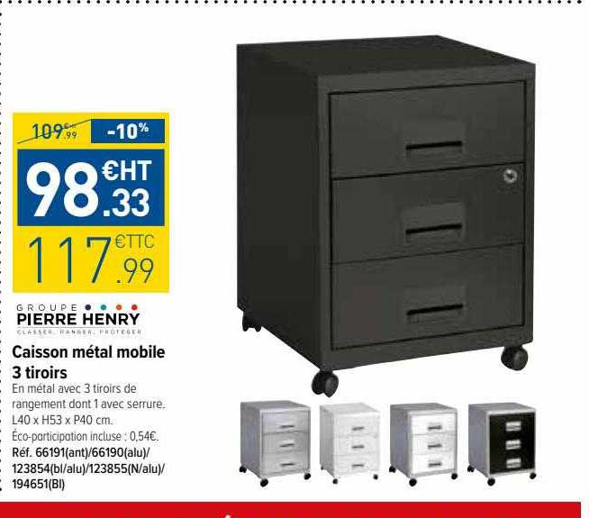 caisson métal mobile 3 tiroirs groupe pierre henry