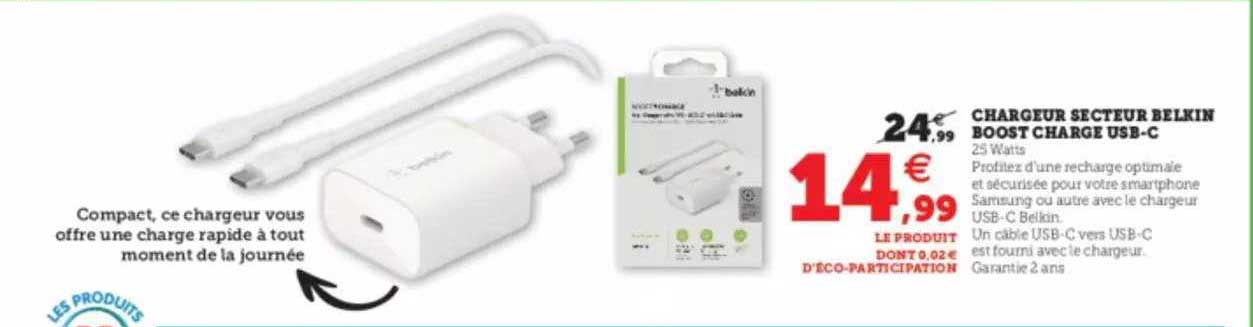chargeur secteur belkin boost charge usb-c