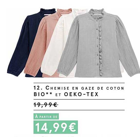 chemise en gaze de coton bio et oeko-tex