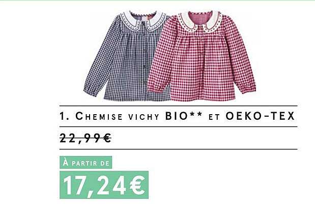 chemise vichy bio et oeko-tex
