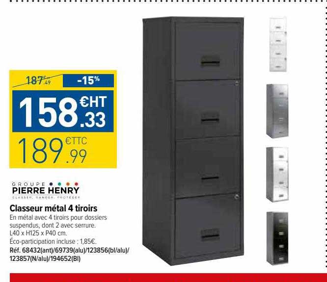 classeur métal 4 tiroirs groupe pierre henry