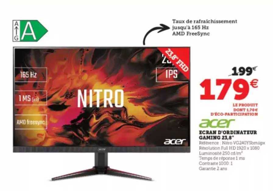 ecran d'ordinateur gaming 23,8" acer