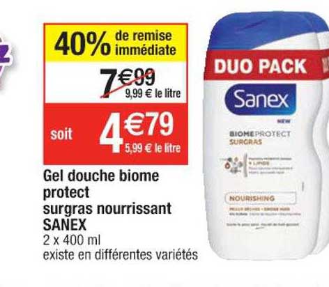 gel douche biome protect surgras nourrissant sanex