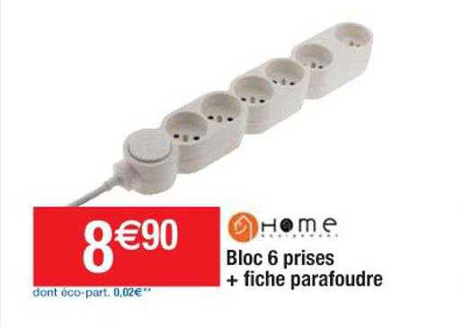 home bloc 6 prises + fiche parafoudre