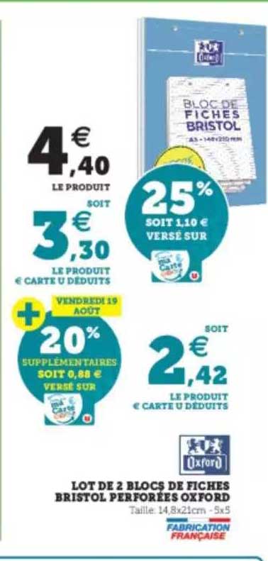 Lot De 2 Blocs De Fiches Bristol Perforées Oxford