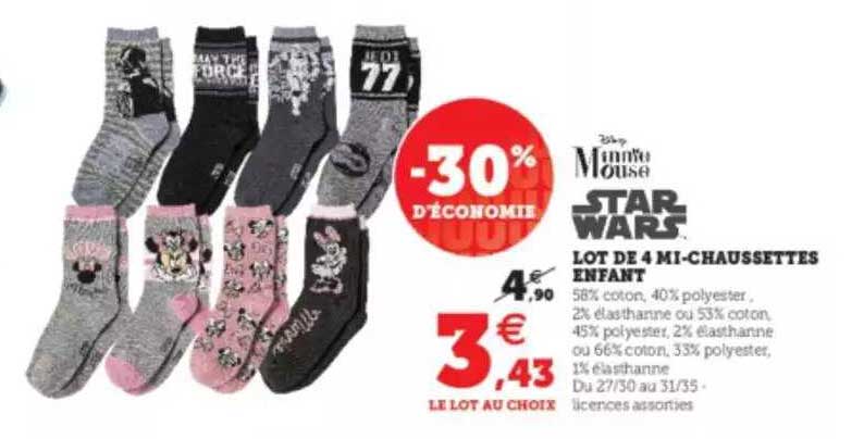 lot de 4 mi-chaussettes enfant starwars