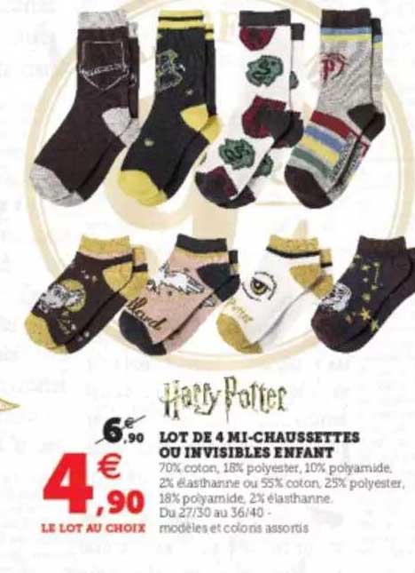 Lot De 4 Mi-chaussettes Ou Invisibles Enfant Harry Potter