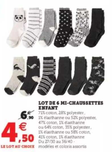 lot de 6 mi-chaussettes enfant