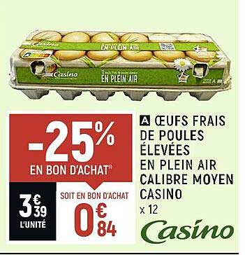 oeufd frais de poules élevées en plein air calibre moyen casino
