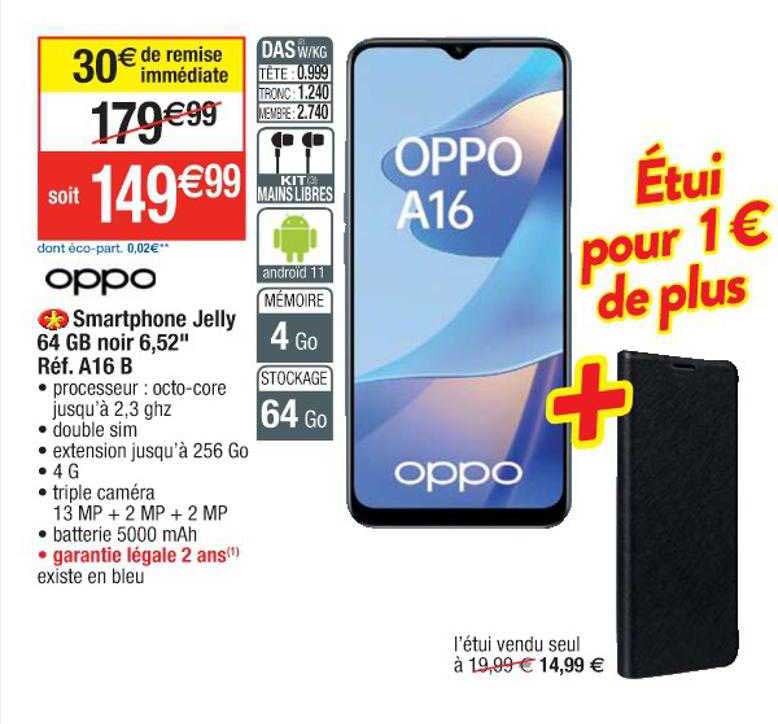 oppo smartphone jelly 64 gb noir 6,52" a16 b