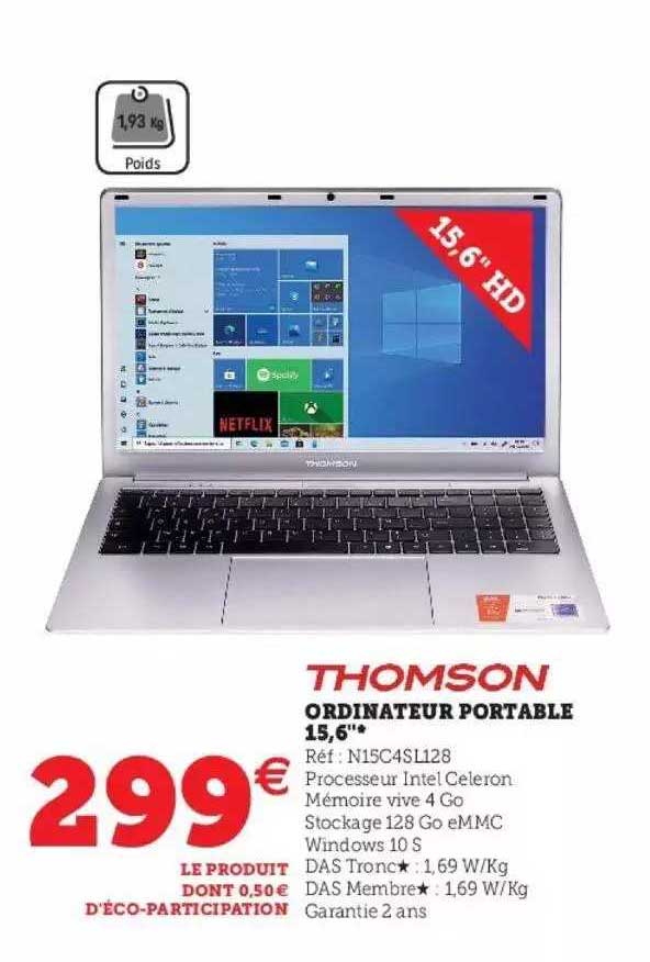 Ordinateur Portable 15,6" Thomson
