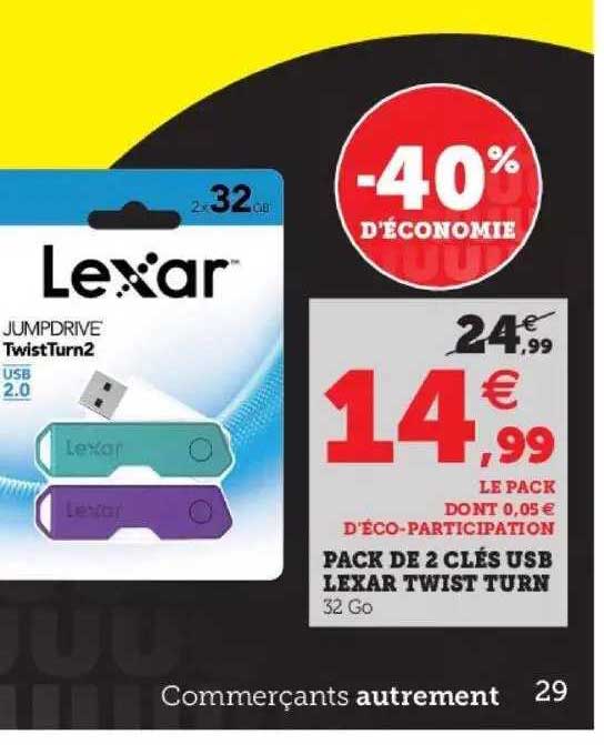 pack de 2 clés usb lexar twist turn