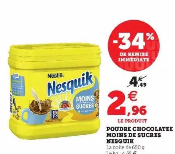 poudre chocolatée moins de sucres nesquik
