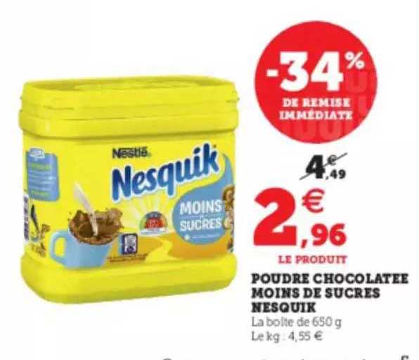 poudre chocolatee moins de sucres nesquik