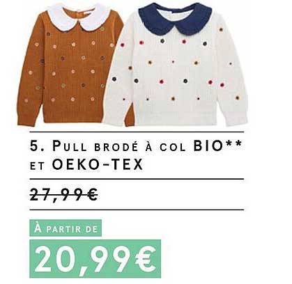 pull brodé à col bio et oeko-tex
