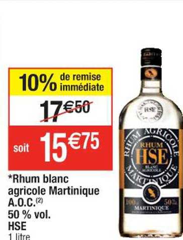 rhum blanc agricole martinique aco 50% vol hse