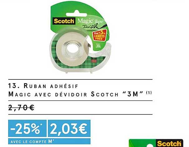 Ruban Adhésif Magic Avec Dévidoir Scotch 3m