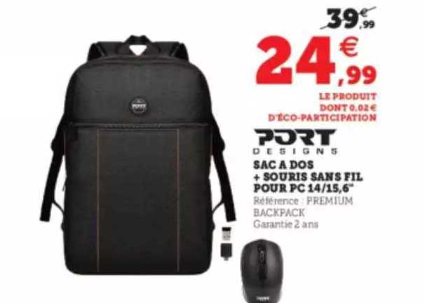 Sac à Dos + Souris Sans Fil Pour Pc 14-15,6" Port Design