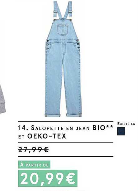 salopette en jean bio et oeko-tex