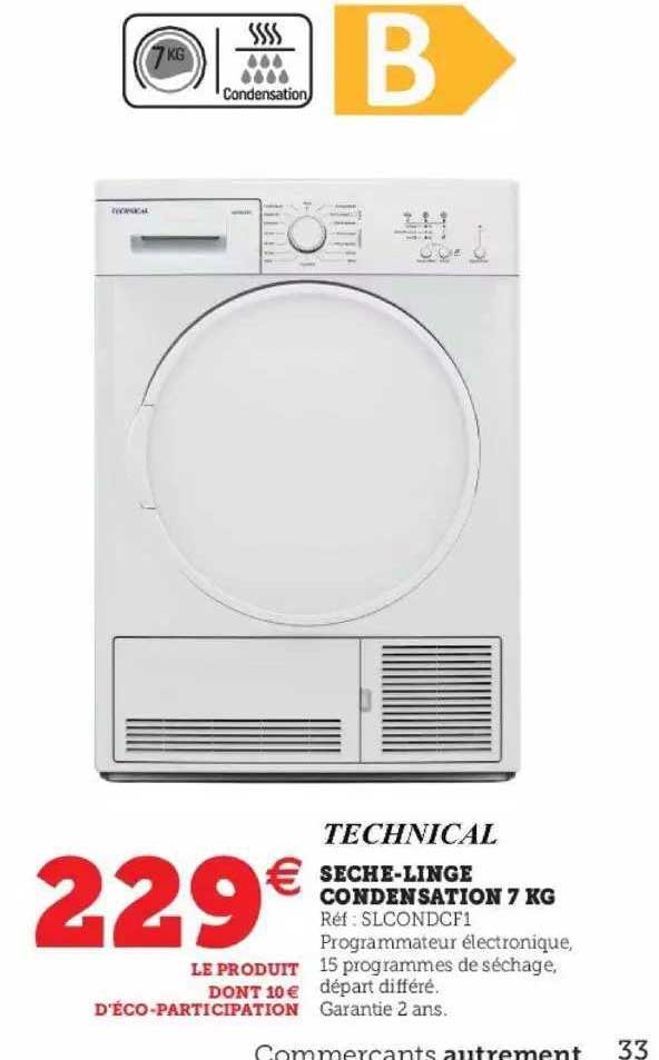 sèche-linge condensation 7 kg technical
