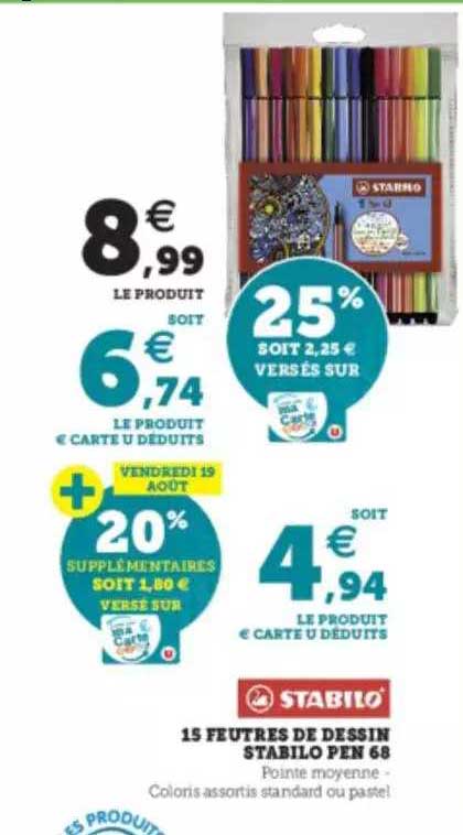 stabilo 15 feutres de dessin pen 68