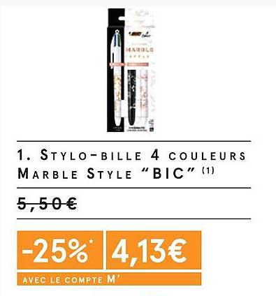 stylo-bille 4 couleurs marble style bic