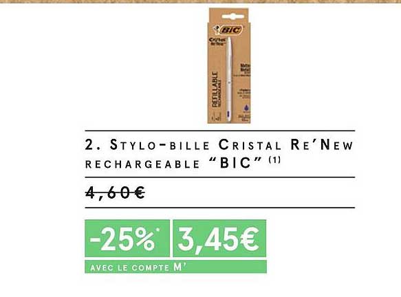 Stylo-bille Cristal Re'new Rechargeable Bic