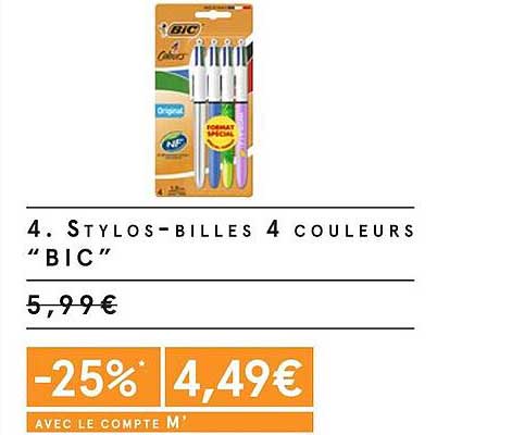 Stylos-billes 4 Couleurs Bic