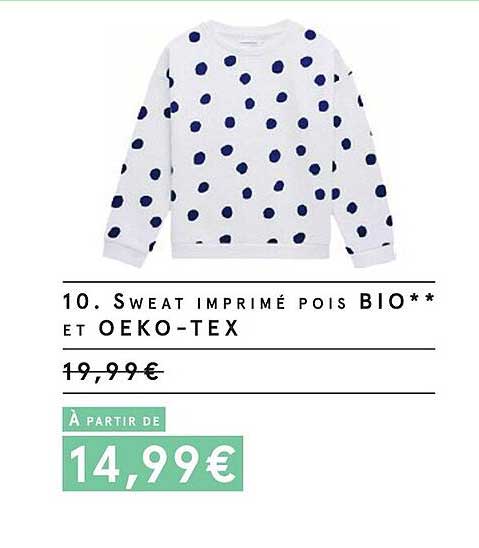 sweat imprimé pois bio et oeko-tex