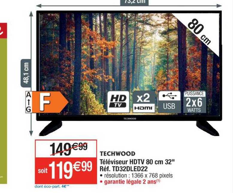 Techwood Téléviseur Hdtv 80 Cm 32" Td32dled22