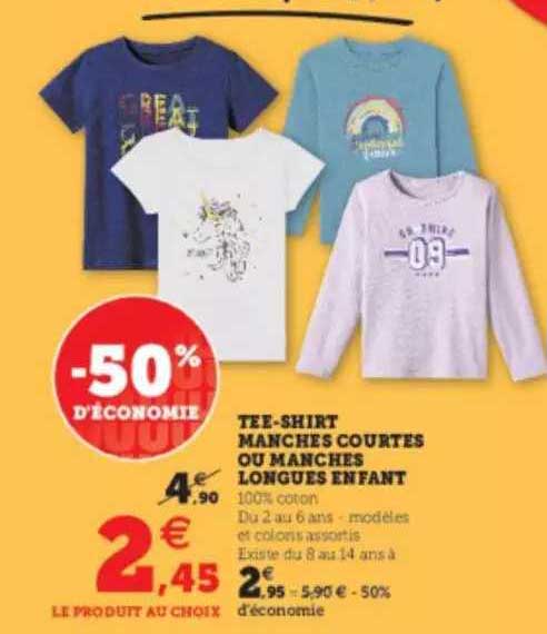tee-shirt manches courtes ou manches longues enfant
