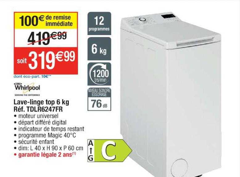 whirlpool lave-linge top 6 kg