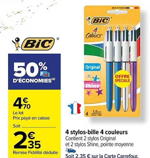 4 Stylos-bille 4 Couleurs Bic