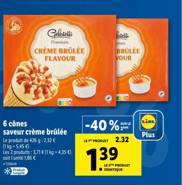 6 cônes saveur crème brûlée gelatelli