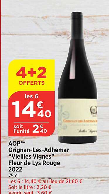 aop grignan-les-adhémar "vieilles vignes" fleur de lys rouge 2022