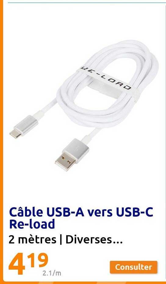 câble usb-a vers usb-c re-load