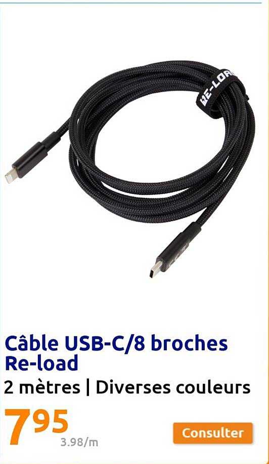 câble usb-c/8 broches re-load