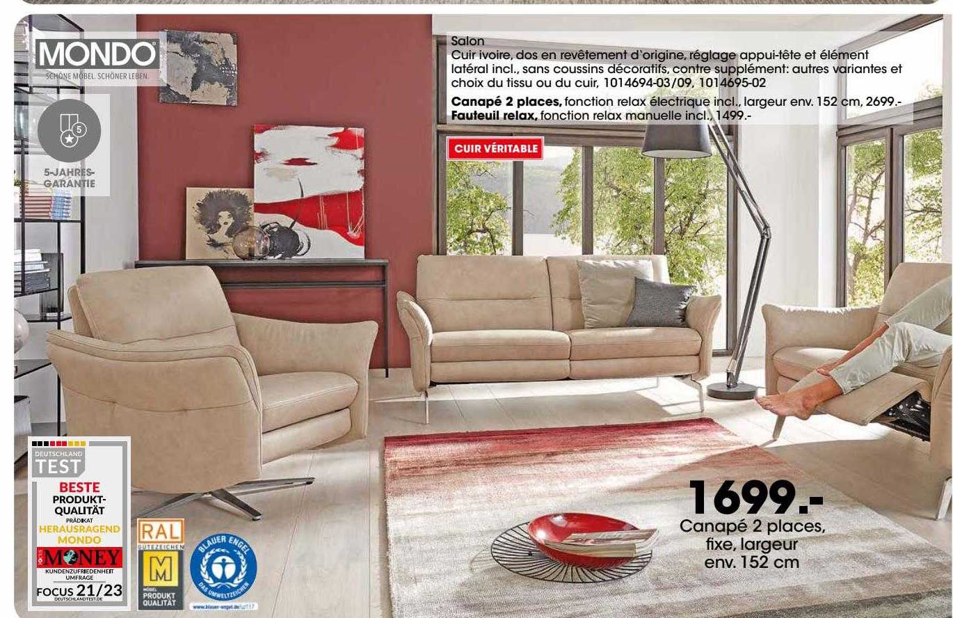 canapé 2 places, fixe, largeur env. 152 cm