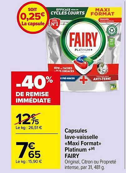 capsules lave-vaisselle «maxi format» platinum+ fairy