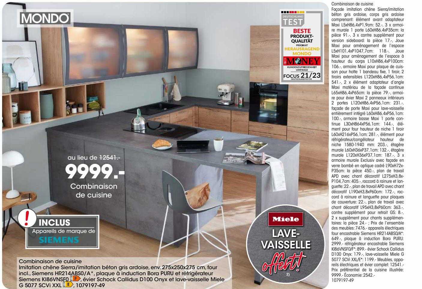 combinaison de cuisine, lave-vaisselle miele offert