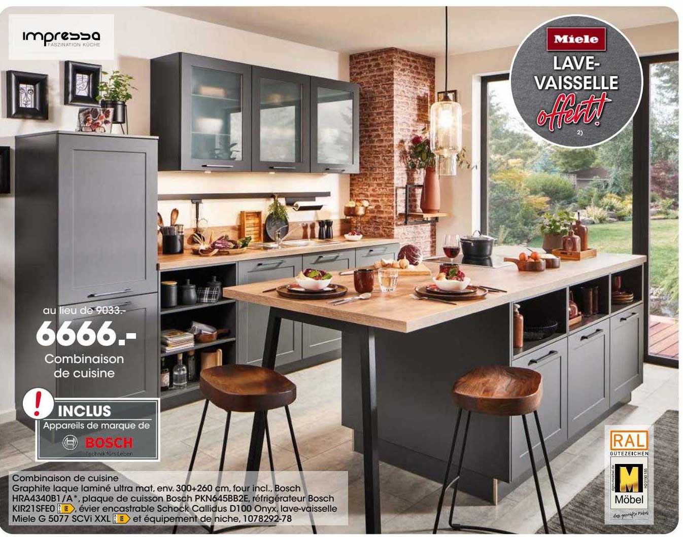 combinaison de cuisine, lave-vaisselle miele offert