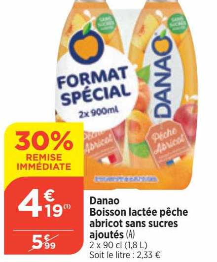 danao boisson lactée pêche abricot sans sucres ajoutés