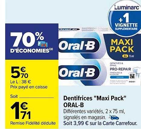dentifrices "maxi pack" oral-b
