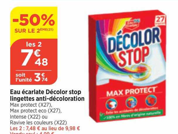 eau écarlate décolor stop lingettes anti-décoloration