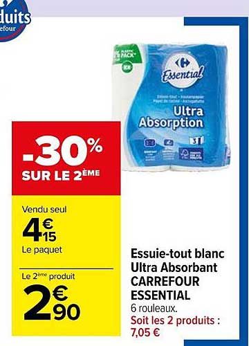 essuie-tout blanc ultra absorbant carrefour essential