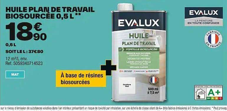 huile plan de travail biosourcée 0,5l evalux