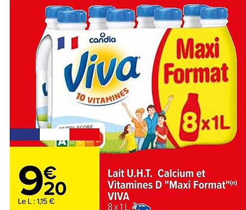 lait u.h.t. calcium et vitamines d "maxi format" viva